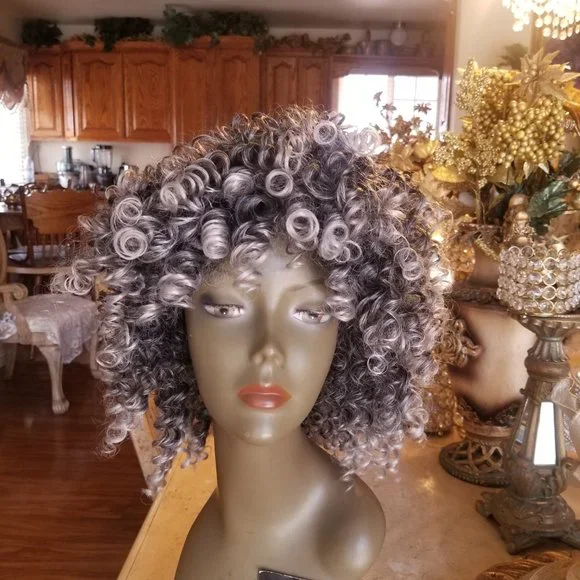 READY to Ship Today- Gray Black Afro Big Curly Full Wig!! display picture 3